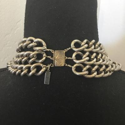 Gorgeous vintage, Lori, Levitt chunky silver tone, chain and chunky lapis stone bead statement, necklace, heavy and very chunky....