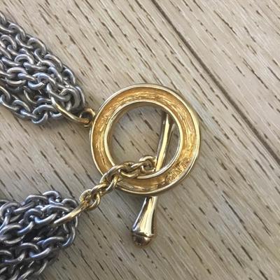 Vintage Silver and gold, toned, multi strand, chain statement, collar, necklace, designer makers, mark