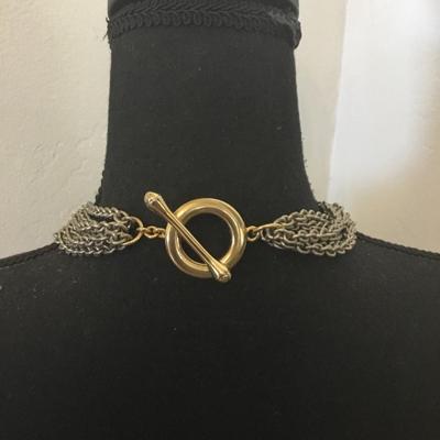 Vintage Silver and gold, toned, multi strand, chain statement, collar, necklace, designer makers, mark
