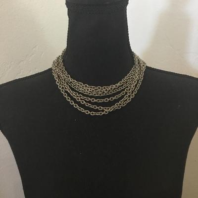 Vintage Silver and gold, toned, multi strand, chain statement, collar, necklace, designer makers, mark