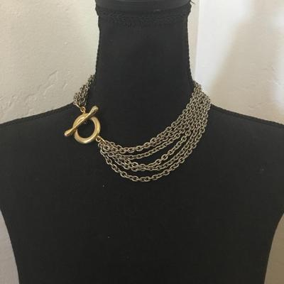 Vintage Silver and gold, toned, multi strand, chain statement, collar, necklace, designer makers, mark