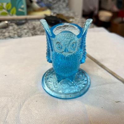 Sale Photo Thumbnail #397: Vintage Westmorland Blue Owl Toothpick Holder Figure Glass