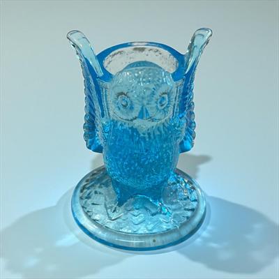 Sale Photo Thumbnail #396: Vintage Westmorland Blue Owl Toothpick Holder Figure Glass