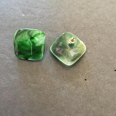 Sale Photo Thumbnail #27: Vintage green Lucite type earrings. Please see attached photos.
