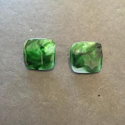 Sale Photo Thumbnail #26: Vintage green Lucite type earrings. Please see attached photos.