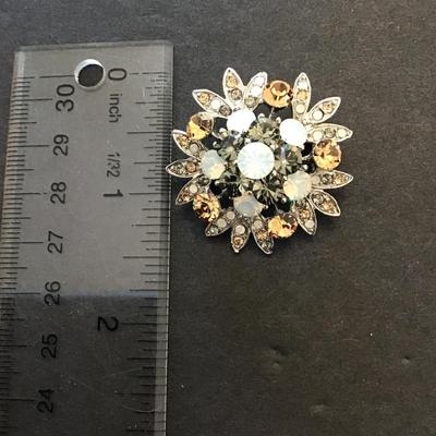 Sale Photo Thumbnail #34: Beautiful vintage, multicolored, rhinestone brooch. Please see attached photos.