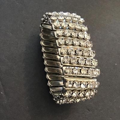 Sale Photo Thumbnail #47: Very nice vintage Silvertone rhinestone stretch bracelet. Please see attached photos.