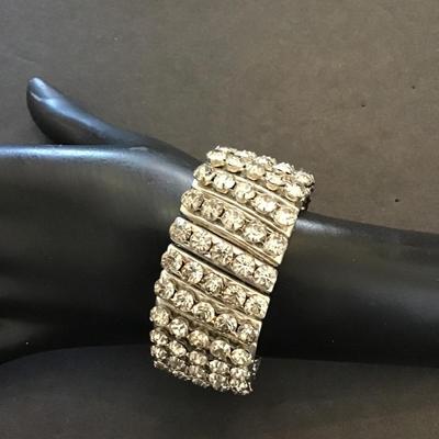Sale Photo Thumbnail #45: Very nice vintage Silvertone rhinestone stretch bracelet. Please see attached photos.