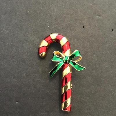 Sale Photo Thumbnail #69: Vintage Christmas candy cane brooch by Gerry