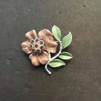 Sale Photo Thumbnail #92: Beautiful, vintage, flower, enamel brooch please see attached photos