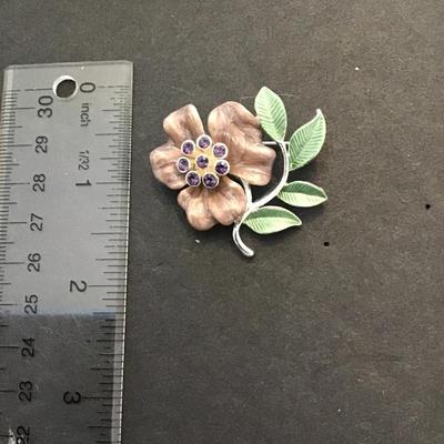 Sale Photo Thumbnail #94: Beautiful, vintage, flower, enamel brooch please see attached photos