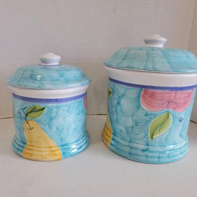 Italian ceramic pottery canisters x 2