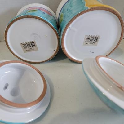 Italian ceramic pottery canisters x 2