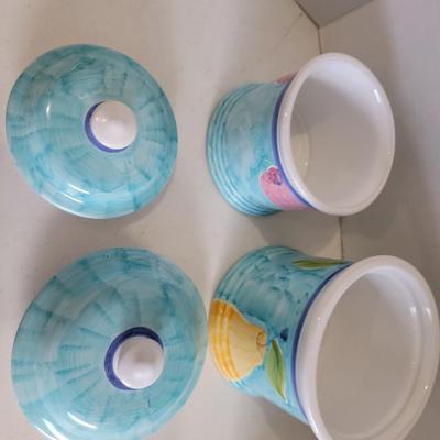 Italian ceramic pottery canisters x 2