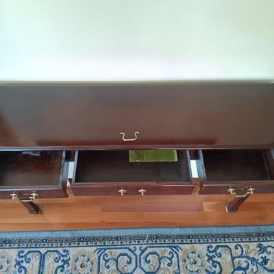 LOT 1: Bombay Company 3-Drawer Console Table with a Framed Print of Ray Hendershot's 'The Farmer's Daughter'