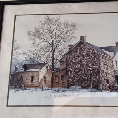 LOT 1: Bombay Company 3-Drawer Console Table with a Framed Print of Ray Hendershot's 'The Farmer's Daughter'