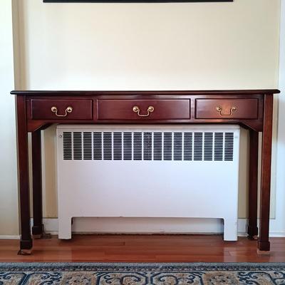 LOT 1: Bombay Company 3-Drawer Console Table with a Framed Print of Ray Hendershot's 'The Farmer's Daughter'
