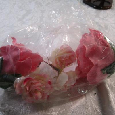 Sale Photo Thumbnail #220: Silk flowers, organdie gift bags, 2 teacup & plate display stands, shells, picture hanging wire, beads, watchband, floral wire, jewelry making wire, picture frame, glue sticks. See pictures