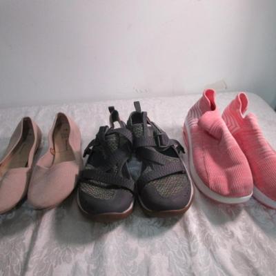 Sale Photo Thumbnail #291: Good condition, Sneakers are size 8-1/2, gray CHACOs are size 8, pink shoes are 8-1/2