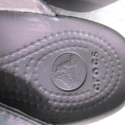 Sale Photo Thumbnail #313: Tan are Dr. Scholl's size 8M, silver are Fly London size 8, Black are Crocs size 8