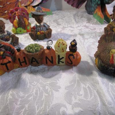 Sale Photo Thumbnail #413: Pilgrim & Indian bear set, turkey, "Thanks" statue, 1 turkey candle, 4 honeycomb turkeys
