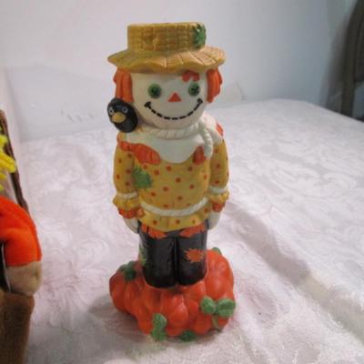 Sale Photo Thumbnail #438: Scarecrow, witch bat ghost, cornucopia, fabric pumpkin, Hallmark scarecrow candle holder, see pictures