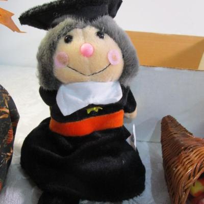Sale Photo Thumbnail #444: Scarecrow, witch bat ghost, cornucopia, fabric pumpkin, Hallmark scarecrow candle holder, see pictures