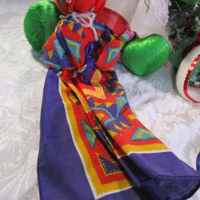 Sale Photo Thumbnail #460: Snowman jar, 2 nativity ornaments, Mother & child decoration, 2 Santa boots, Snowman bag, wreath