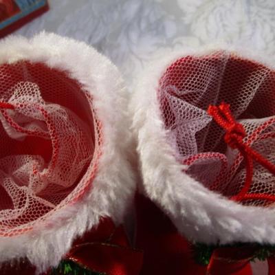 Sale Photo Thumbnail #465: Snowman jar, 2 nativity ornaments, Mother & child decoration, 2 Santa boots, Snowman bag, wreath