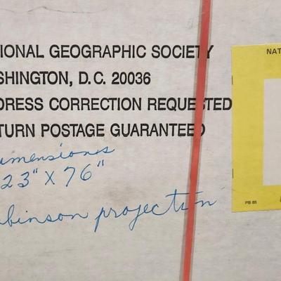 Sale Photo Thumbnail #368: National Geographic Political World Map 123" × 76" Vintage. Pictured both maps for an idea on look, this one appears to be new in box and didn't open.