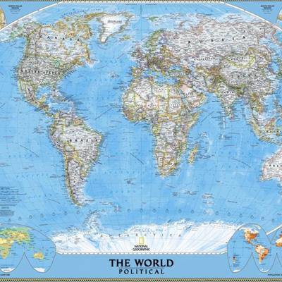 Sale Photo Thumbnail #371: National Geographic Political World Map 123" × 76" Vintage. Pictured both maps for an idea on look, this one appears to be new in box and didn't open.