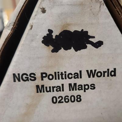 Sale Photo Thumbnail #369: National Geographic Political World Map 123" × 76" Vintage. Pictured both maps for an idea on look, this one appears to be new in box and didn't open.