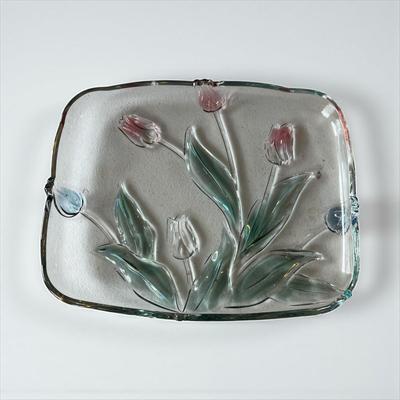Sale Photo Thumbnail #464: Tivoli Walther Crystal Glass 3D Colored Tulip Serving Tray  with box