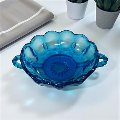 Sale Photo Thumbnail #477: Anchor Hocking Blue Candy Bowl with Handles
Approximately 7"X5.5X2"