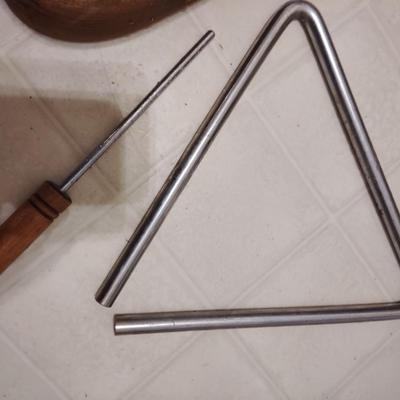 triangle and wooden stirrup