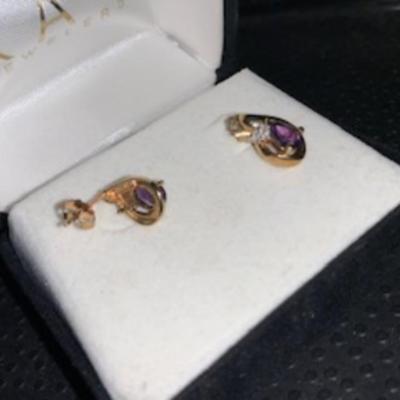 10k Gold Amethyst Dimond Earring