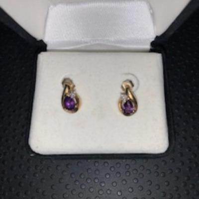 10k Gold Amethyst Dimond Earring