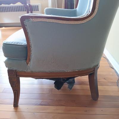 LOT 500: Vintage Wing Back Chair with Floor Lamp