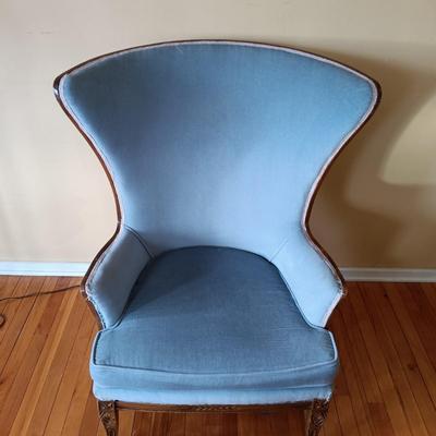 LOT 500: Vintage Wing Back Chair with Floor Lamp
