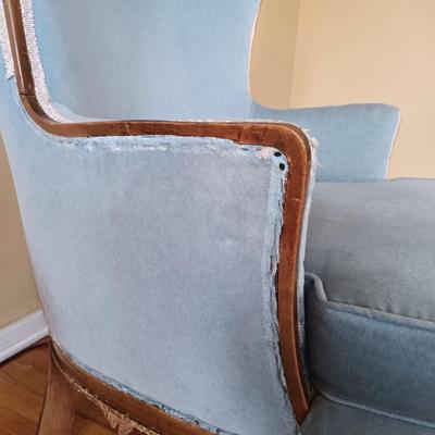 LOT 500: Vintage Wing Back Chair with Floor Lamp