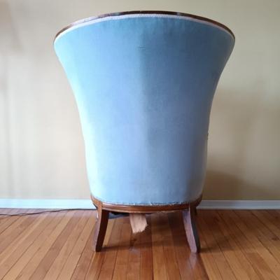 LOT 500: Vintage Wing Back Chair with Floor Lamp