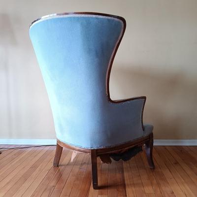 LOT 500: Vintage Wing Back Chair with Floor Lamp