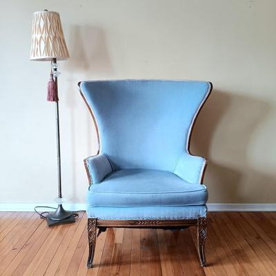 LOT 500: Vintage Wing Back Chair with Floor Lamp