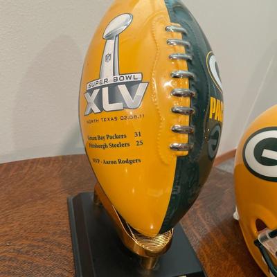 Packers ceramic football and helmet with Stadium replica