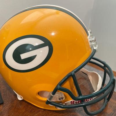 Packers ceramic football and helmet with Stadium replica