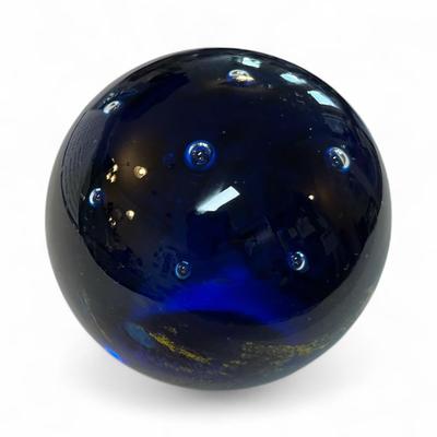 Sale Photo Thumbnail #651: Vintage Crystal Glass Paperweight Dark Blue Sky Starry Night Bubble Paperweight