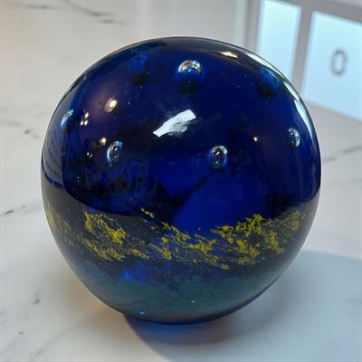 Sale Photo Thumbnail #652: Vintage Crystal Glass Paperweight Dark Blue Sky Starry Night Bubble Paperweight