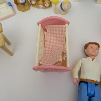 Vintage 1990s Fisher Price Dream Dollhouse Furniture Lot with Family and Accessories