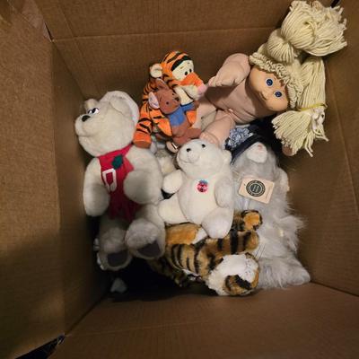 Box of stuffed animals