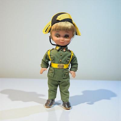 Sale Photo Thumbnail #711: Vintage Linda Pirula  Spanish Army Doll  These dolls are known for their flirty eyes.  
Approximately 10" Tall